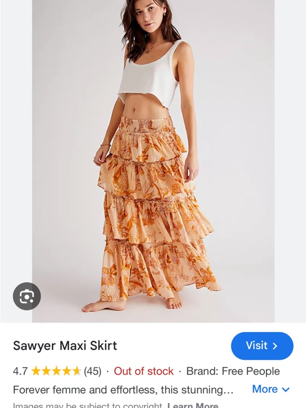 Free People Peach Floral Tiered Maxi Skirt